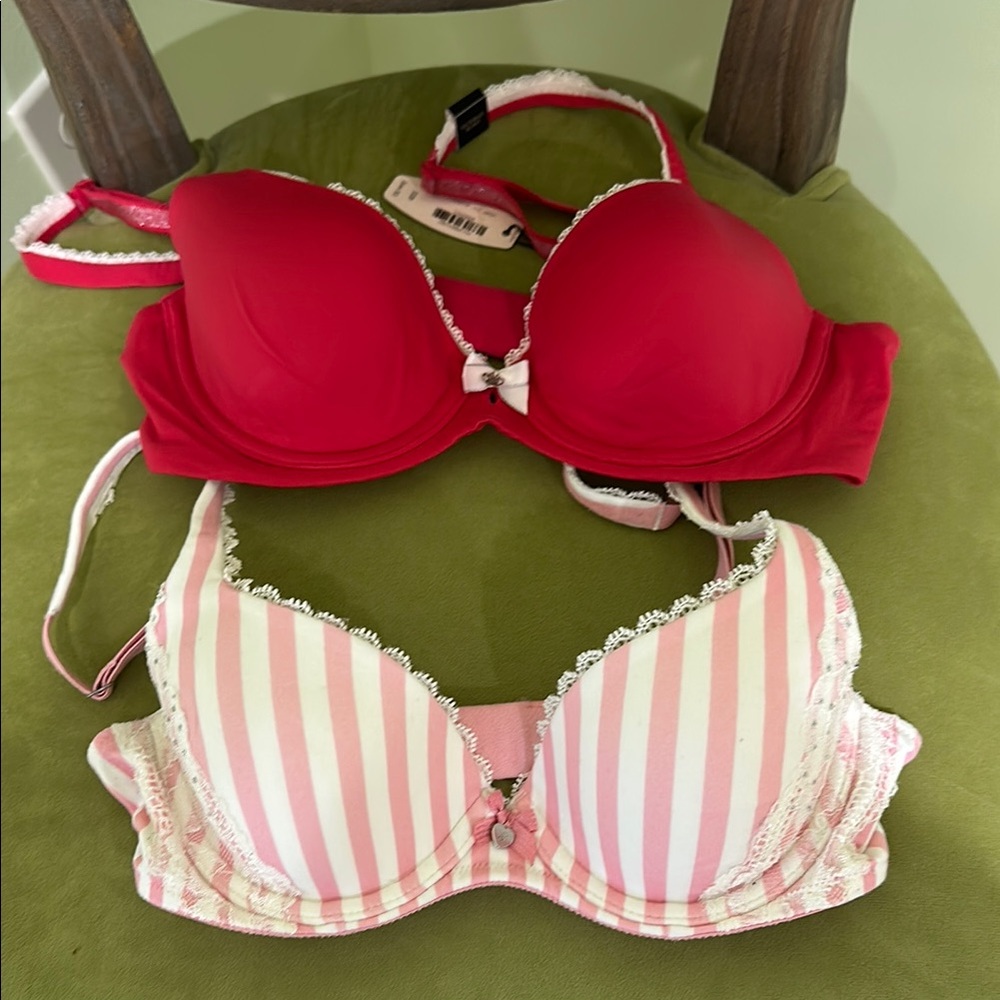 Victoria's Secret Red and Pink Striped Bra Duo